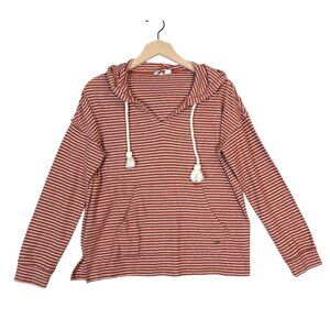 Roxy Rust White Striped Hoodie Size M Cotton Blend Pullover Casual Surf Skater